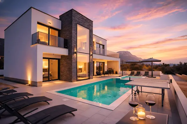 BookNoFees: Vila „Just be Happy“ · Výhľad na more · Bazén · Jacuzzi – Kaštel Stari